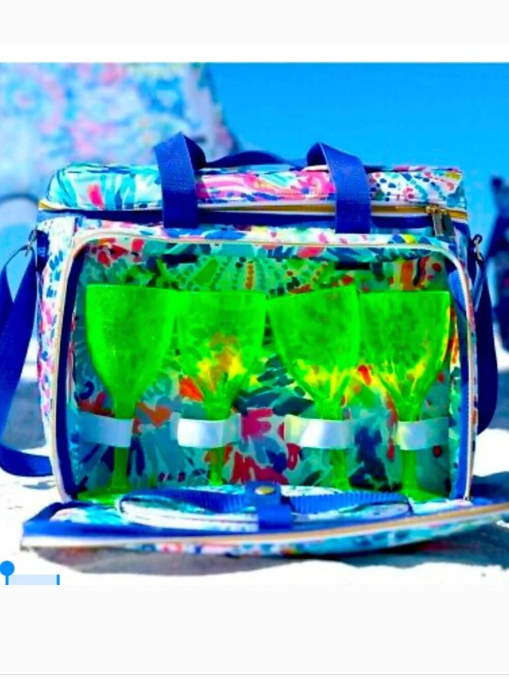 RARE Lilly Pulitzer Dive In Beach Picnic Cooler Bag 4 Wine Glasses